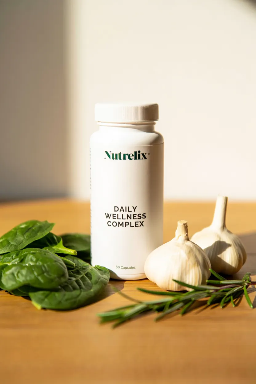 Nutrelix Daily Wellness Complex bottle with natural ingredients
